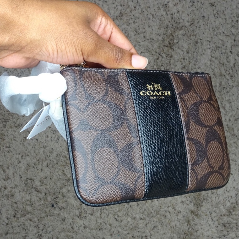COACH Signature PVC & Leather Small Wristlet - Brown, Black, Gold - Picture 1 of 7